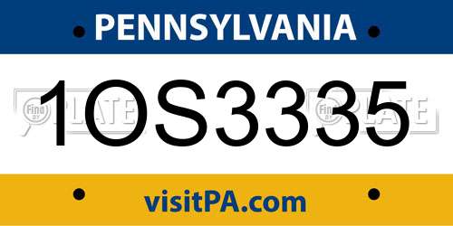 1OS3335 Pennsylvania License Plate
