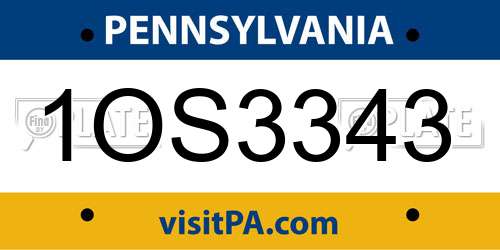 1OS3343 Pennsylvania License Plate