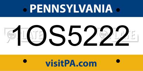 1OS5222 Pennsylvania License Plate