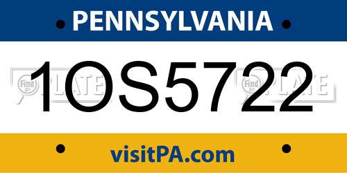 1OS5722 Pennsylvania License Plate