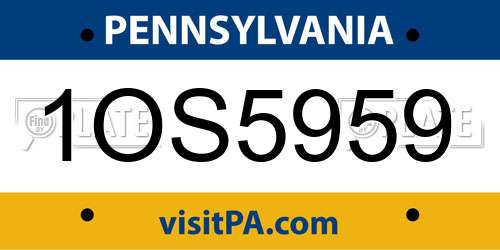 1OS5959 Pennsylvania License Plate