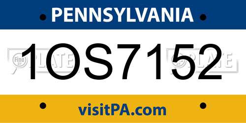 1OS7152 Pennsylvania License Plate