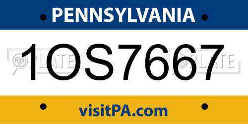 1OS7667 Pennsylvania License Plate
