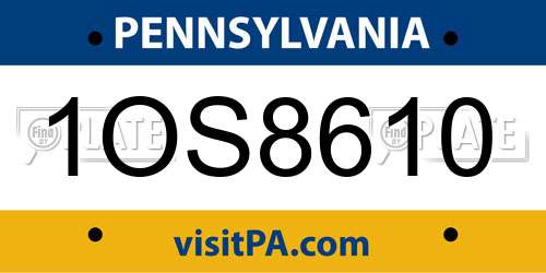 1OS8610 Pennsylvania License Plate
