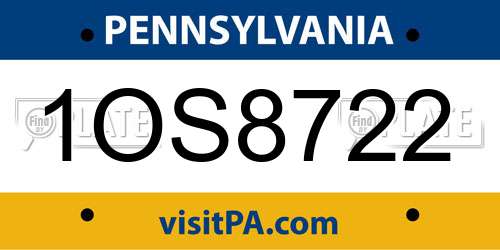 1OS8722 Pennsylvania License Plate