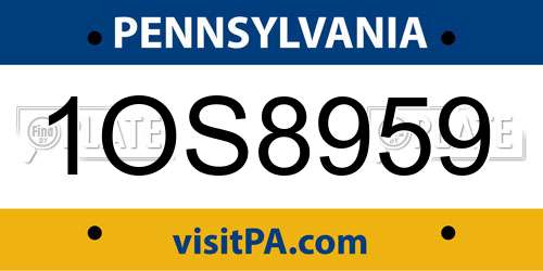 1OS8959 Pennsylvania License Plate