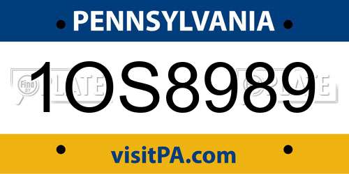 1OS8989 Pennsylvania License Plate