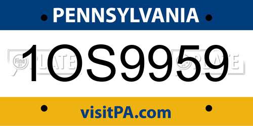 1OS9959 Pennsylvania License Plate