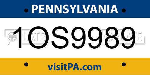1OS9989 Pennsylvania License Plate