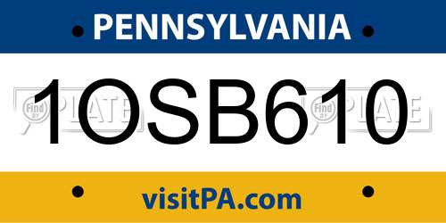 1OSB610 Pennsylvania License Plate