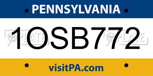 1OSB772 Pennsylvania License Plate