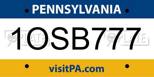 1OSB777 Pennsylvania License Plate