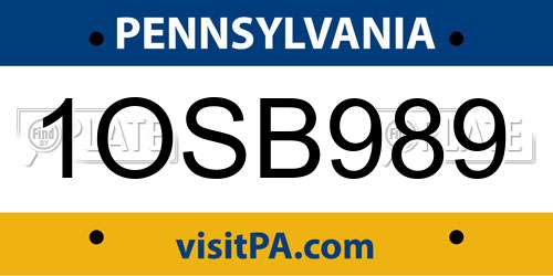 1OSB989 Pennsylvania License Plate