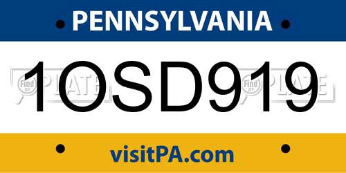 1OSD919 Pennsylvania License Plate