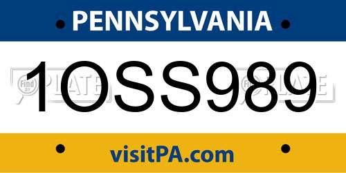 1OSS989 Pennsylvania License Plate