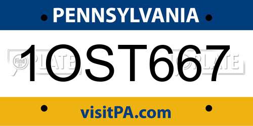 1OST667 Pennsylvania License Plate