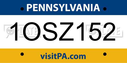 1OSZ152 Pennsylvania License Plate