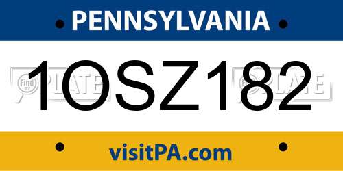 1OSZ182 Pennsylvania License Plate