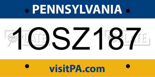 1OSZ187 Pennsylvania License Plate