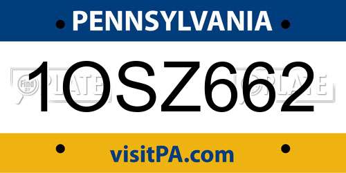 1OSZ662 Pennsylvania License Plate