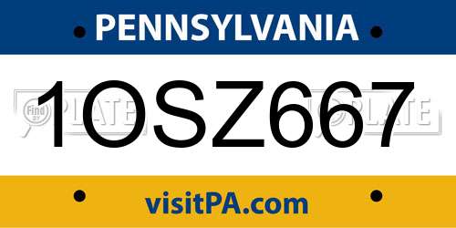1OSZ667 Pennsylvania License Plate