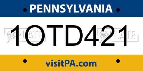 1OTD421 Pennsylvania License Plate