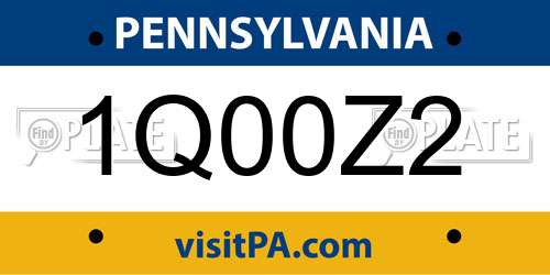 1Q00Z2 Pennsylvania License Plate