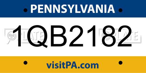 1QB2182 Pennsylvania License Plate