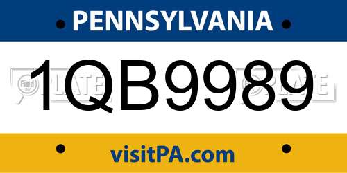 1QB9989 Pennsylvania License Plate