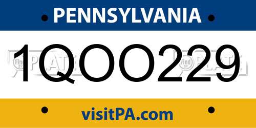 1QOO229 Pennsylvania License Plate
