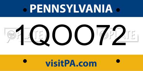 1QOO72 Pennsylvania License Plate