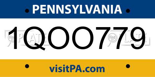 1QOO779 Pennsylvania License Plate