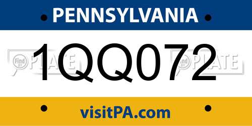 1QQ072 Pennsylvania License Plate