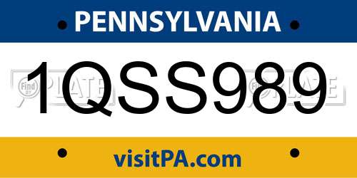 1QSS989 Pennsylvania License Plate