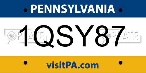 1QSY87 Pennsylvania License Plate