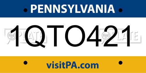 1QTO421 Pennsylvania License Plate