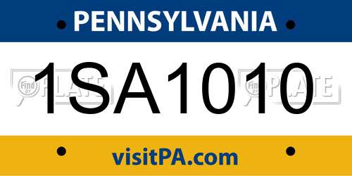 1SA1010 Pennsylvania License Plate
