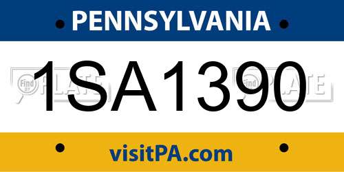 1SA1390 Pennsylvania License Plate