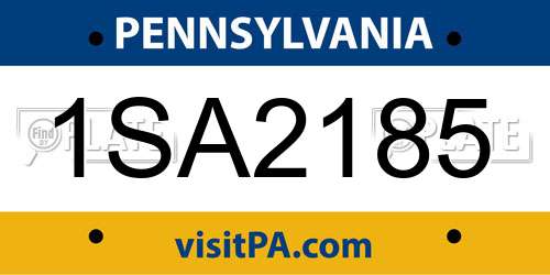 1SA2185 Pennsylvania License Plate