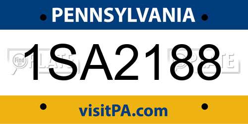 1SA2188 Pennsylvania License Plate