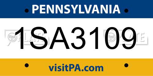 1SA3109 Pennsylvania License Plate