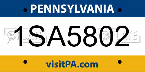 1SA5802 Pennsylvania License Plate