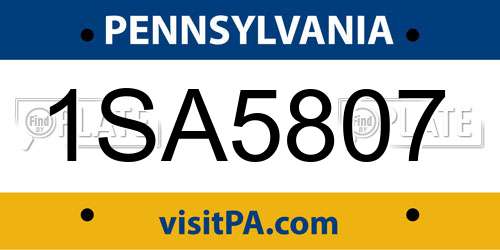 1SA5807 Pennsylvania License Plate