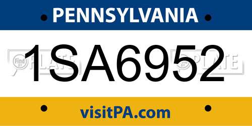 1SA6952 Pennsylvania License Plate