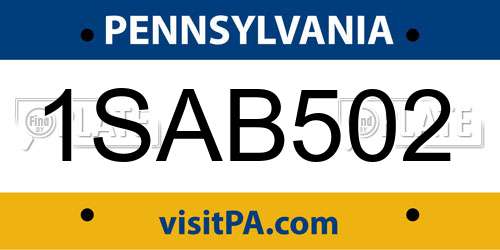 1SAB502 Pennsylvania License Plate