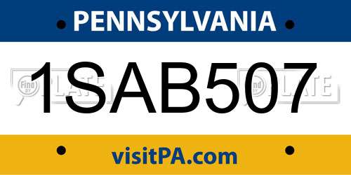 1SAB507 Pennsylvania License Plate