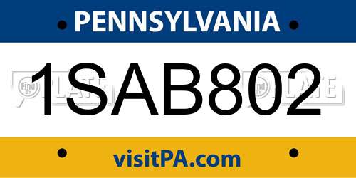 1SAB802 Pennsylvania License Plate