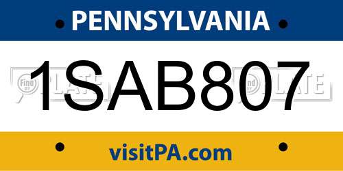 1SAB807 Pennsylvania License Plate