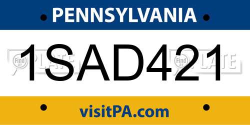 1SAD421 Pennsylvania License Plate