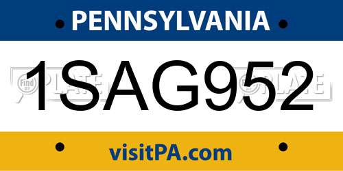 1SAG952 Pennsylvania License Plate